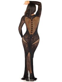 Black Lace and Net Body Con Gown   With Heart Keyhole Detail   Os