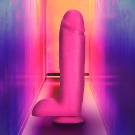 Neo Elite  10 Inch Silicone Dual Density Cock with Balls  Neon Pink