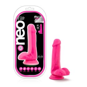 Neo Elite  6 Inch Silicone Dual Density Cock With Balls  Neon Pink