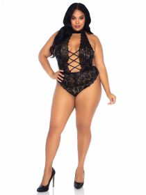 Floral Lace Crotchless Teddy  1x/2x