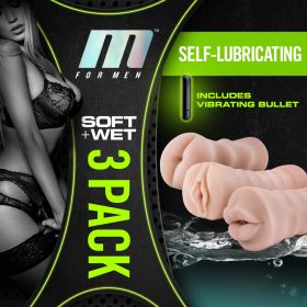 M for Men  3 Pack Self Lubricating Vibrating Stroker Sleeve Kit