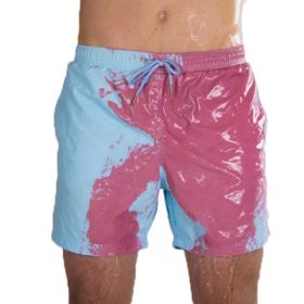 Magical Change Color Beach Shorts Summer Men Swimming Trunks Swimwear Swimsuit Quick Dry bathing shorts Beach Pant (Option: Navy Blue-S)